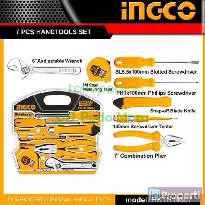 Ingco HKTH10807 Hand Tool 7pcs Set Alat Perkakas Kerja Obeng Tang ORI