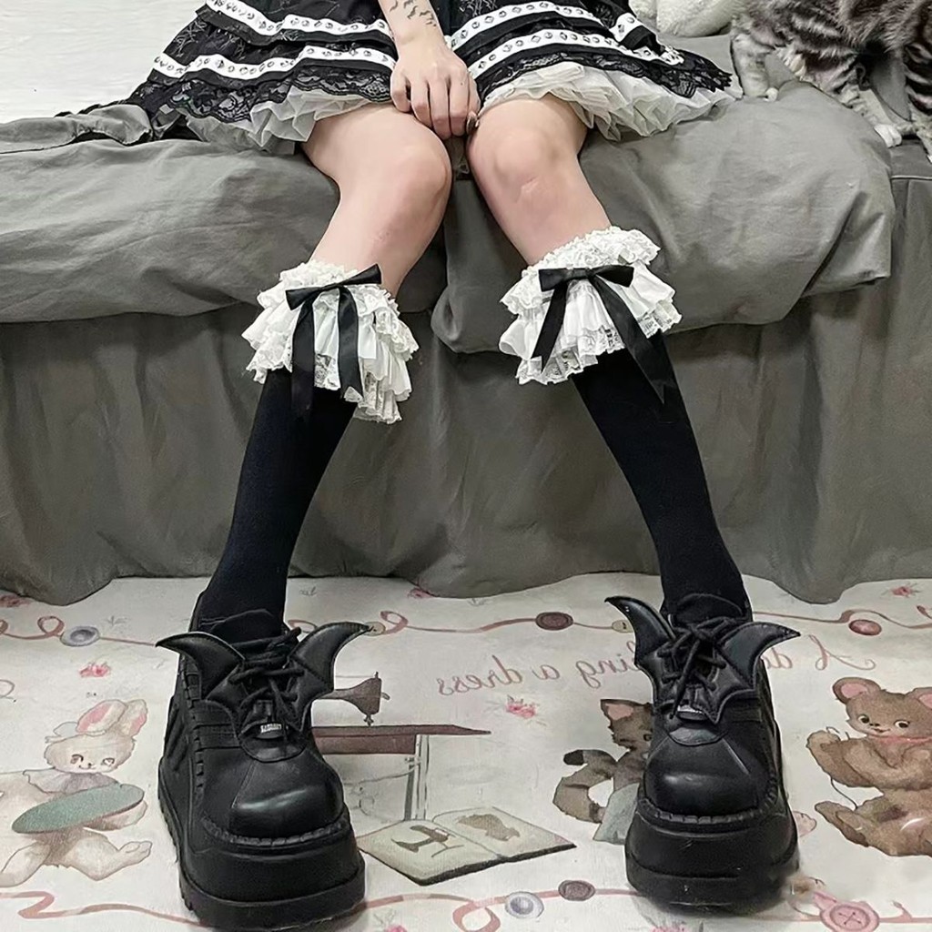 LolitaLace Calf Socks Female Lolita Cute Lace Knot