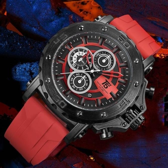 Jam Tangan Pria Original T5 H 3865G Black Red