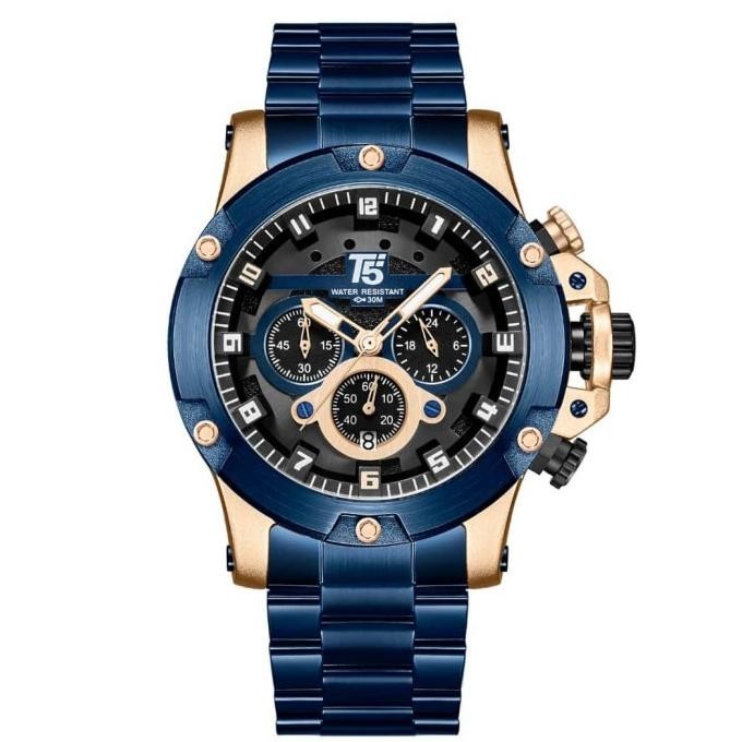 Jam Tangan Pria Original T5 H 3760G Black Silver