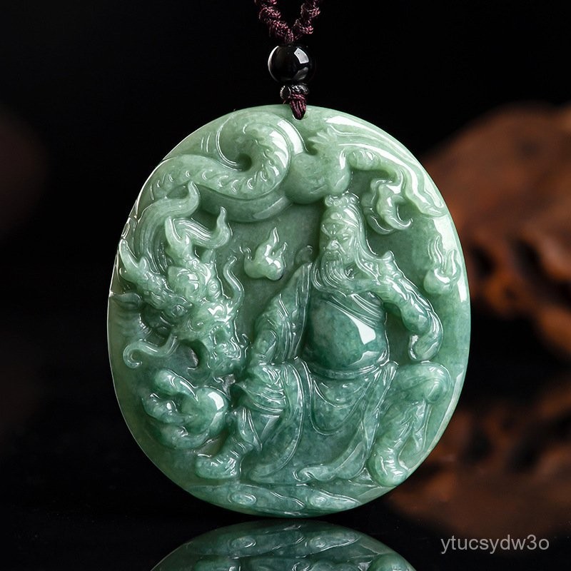 Kirim Sertifikat AlamiaKalung Liontin Jade Liontin Giok Guan Gong, Spesies Naga Giok, Kalung Pria Li