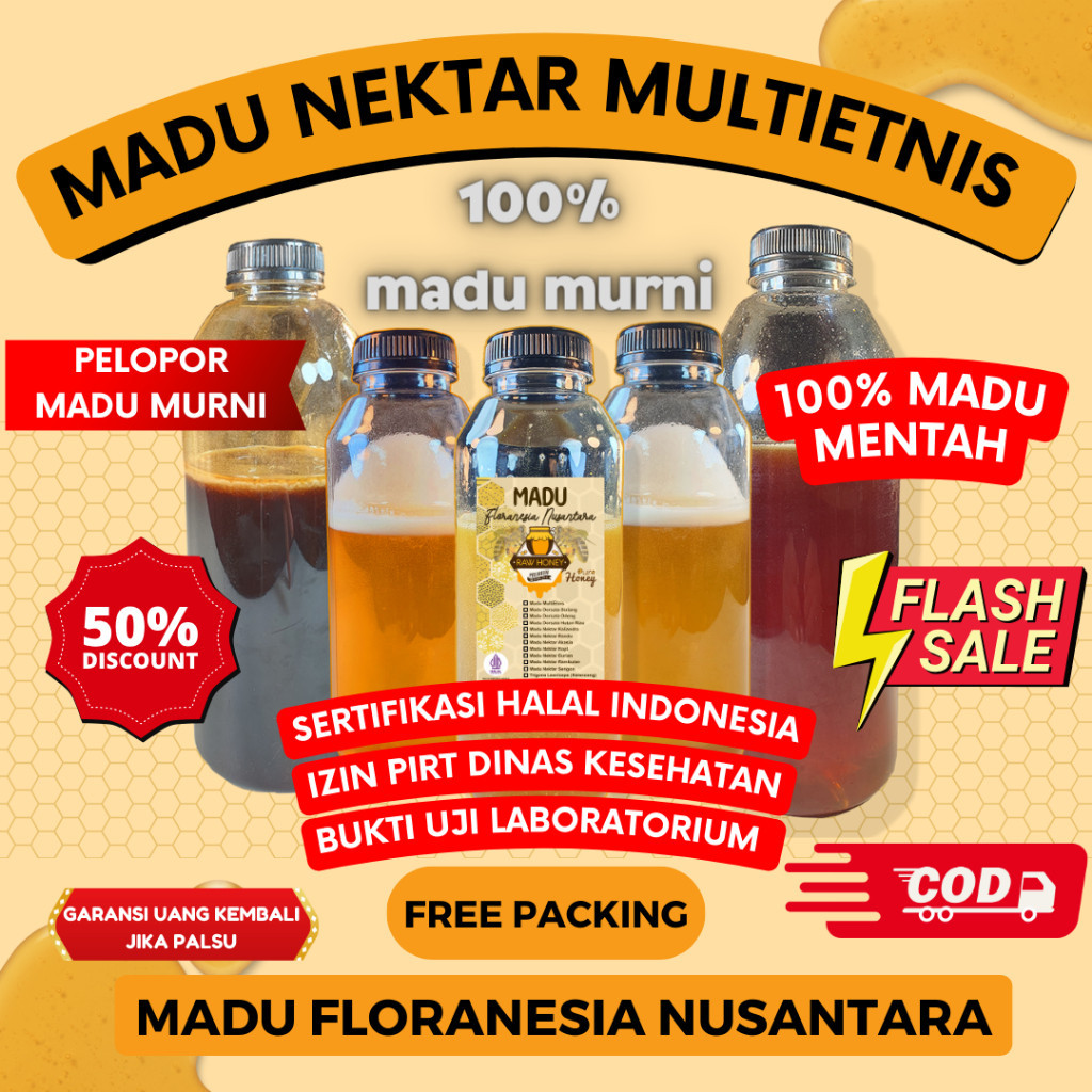 

MADU MURNI MADU ASLI MULTIETNIS 500 Gram KUALITAS PREMIUM FULL NEKTAR 100% RAW HONEY MADU FLORANESIA NUSANTARA ESOXSE