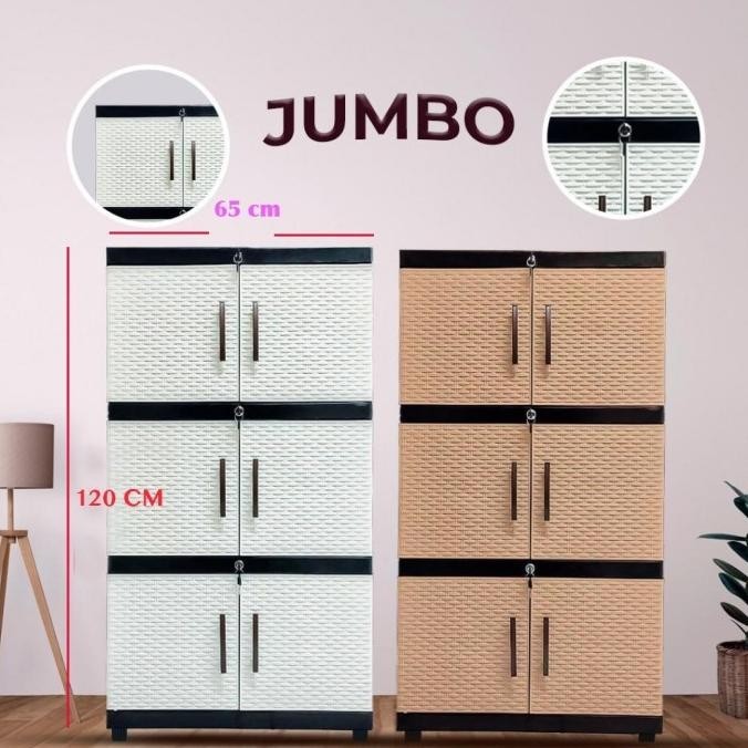 Lemari Plastik Rainbow/Lemari Pakaian Jumbo Susun 3/Susun 4 + Kunci
