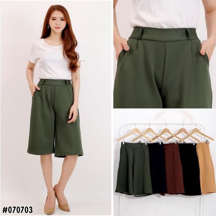 Celana Kulot Pendek Wanita Cullote Jeans 3/4 Pinggang Karet Scuba All