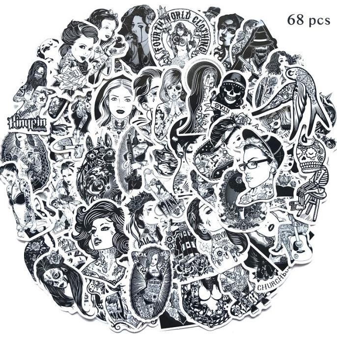 Stiker Gothic Hitam dan Putih Skull Stickers black and white