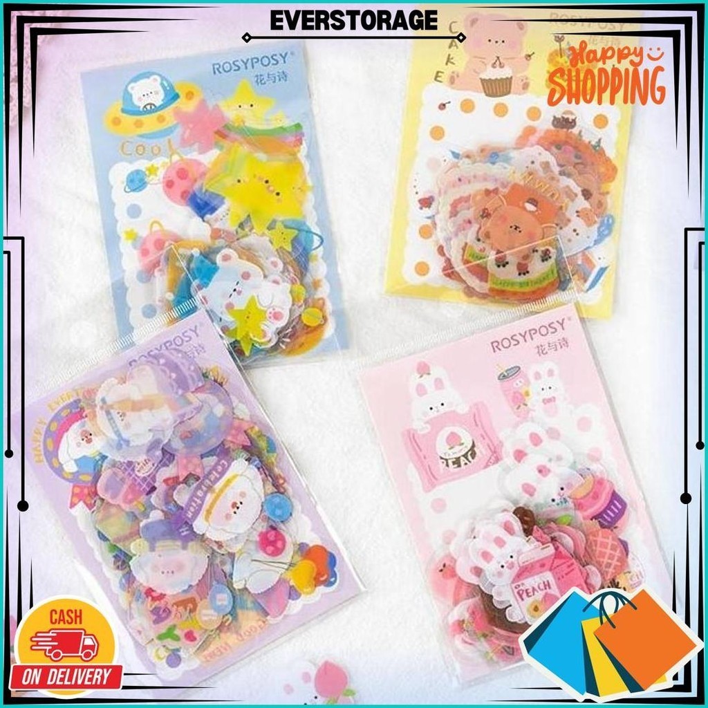 

Sticker Pvc 40 Pcs Korean Bear & Friends Anti Air Bujo Aesthetic Scrapbook Cod