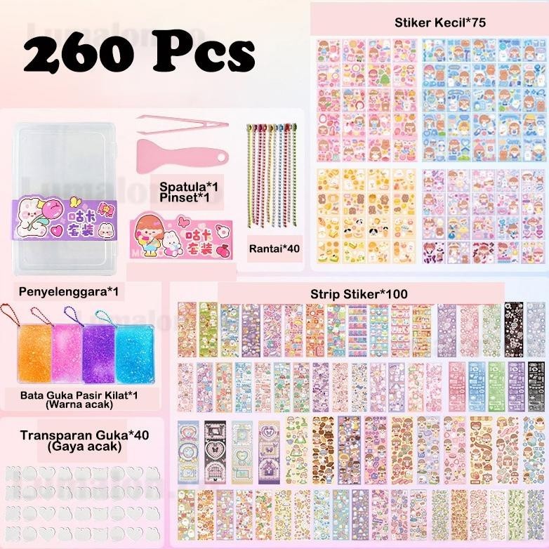 

260Pcs Guka Stiker Set Box Ubin Kartu Pasir Cepat Guka Stiker Kartun Kpop Guka Card Diy Buku Dekorasi Set Stiker Guka Kreatif Kit Bahan Stiker Lucu Gratis Ongkir