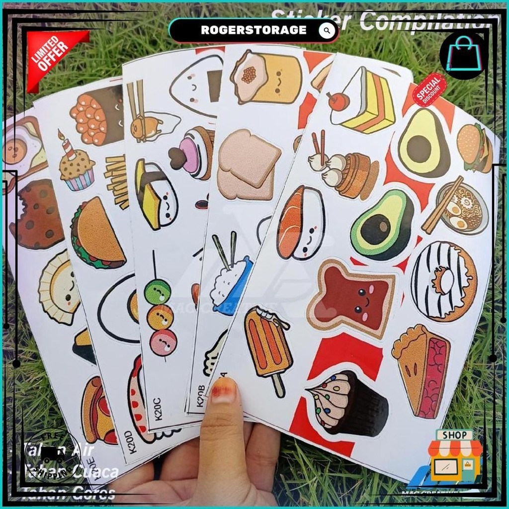 

[ Mac ] 60 Pcs Sticker Food Makanan Lengkap Lucu Aesthetic Anti Air Untuk Laptop Case Tumbler Koper Hp - K20 Cod