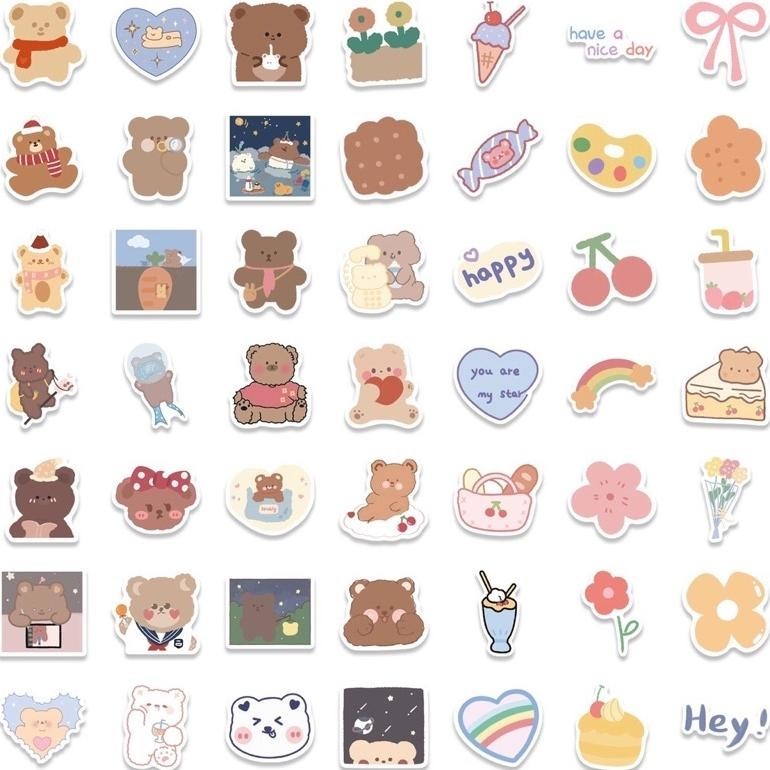 

40 Pcs Sticker Waterproof Bear Cute Decoration Journal Gift Gratis Ongkir