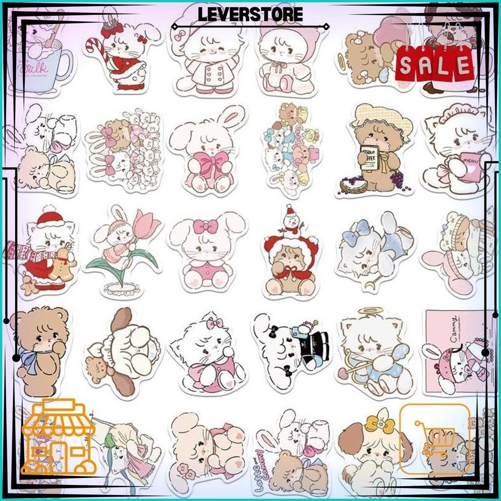 

Eeghrerr 100 Pcs Stiker Sanrio Lucu Kartun Stiker Retro 3D Merah Muda/Mikko/Stiker Stardew Clarabelle/Stiker Kucing Tahan Air Gelas Air Gratis Ongkir