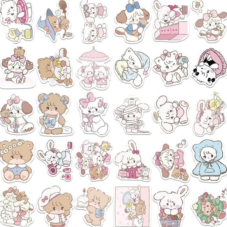 

Eeghrerr 100 Pcs Stiker Sanrio Lucu Kartun Stiker Retro 3D Merah Muda/Mikko/Stiker Stardew Clarabelle/Stiker Kucing Tahan Air Gelas Air Best Seller