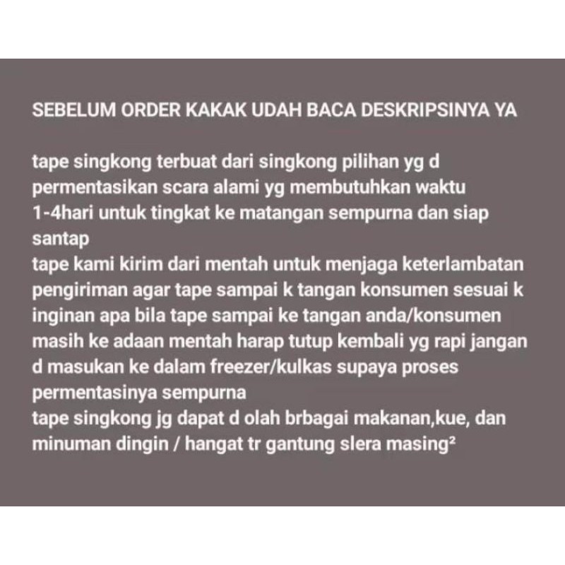 

NOB tape singkong manis empuk legit 2kg