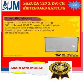 

Jual Sakura 120 X 240 Cm Whiteboard Gantung