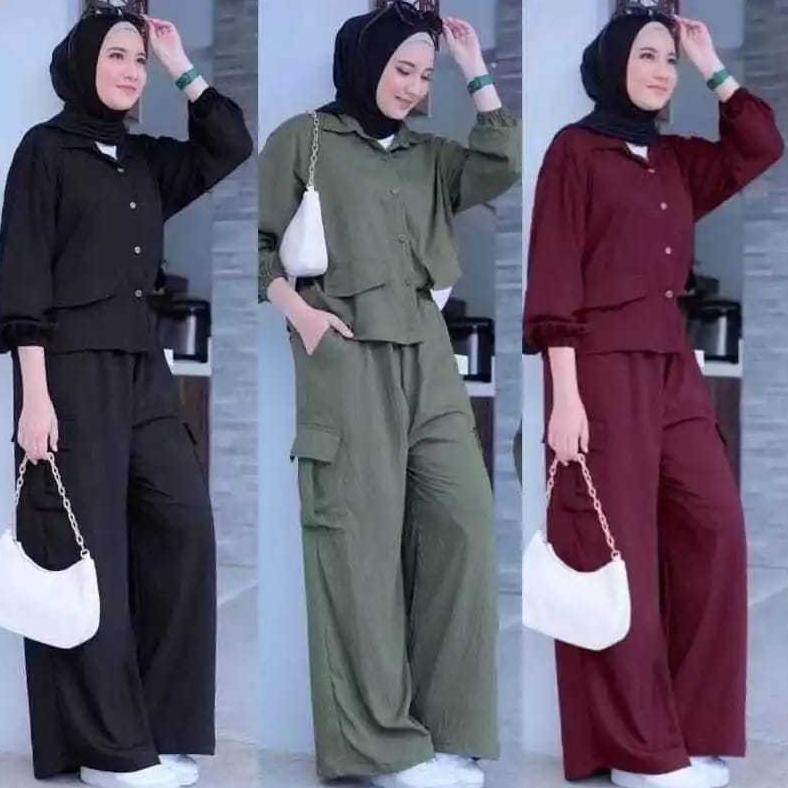 Baru Setelan Cargo Jumbo Ld.110.120.130Cm Xl.Xxl.Xxxl // Set Crinkle Airflow // One Set Polos // Set