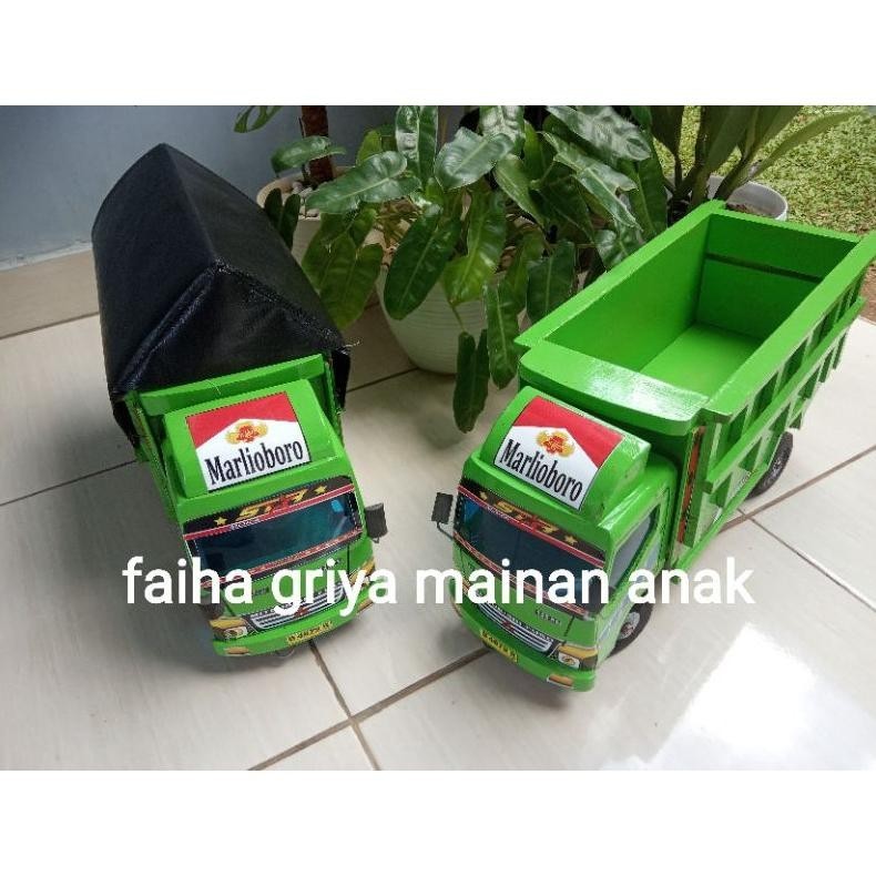 HotSale [Ready Stock] Mainan Truck Oleng Kayu Hijau Pakai Terpal -Truck Oleng Kayu- Miniatur Truck O