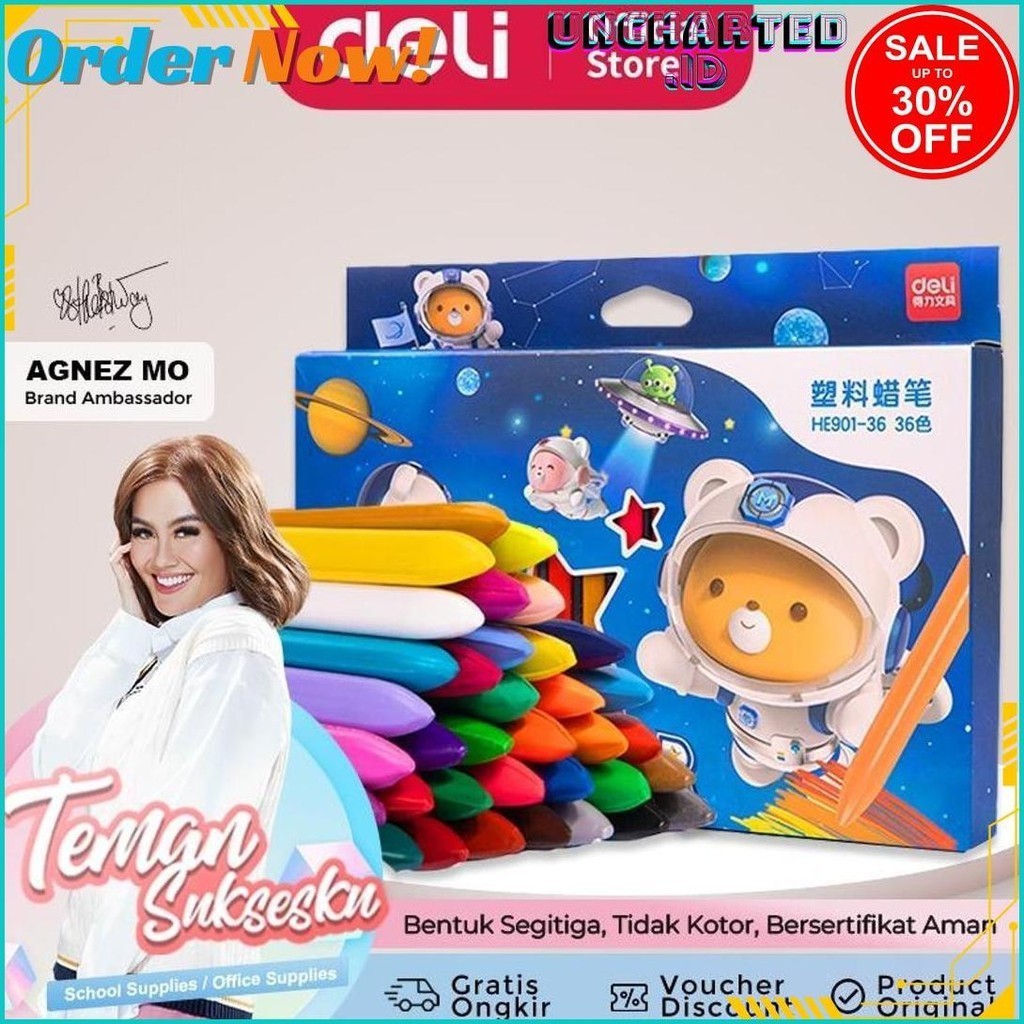 

DELI PLASTIC CRAYON / KRAYON PLASTIK 12/24/36 TIDAK MENGOTORI TANGAN ERGONOMIS TIDAK BERACUN HE901 ORIGINAL PRODUK