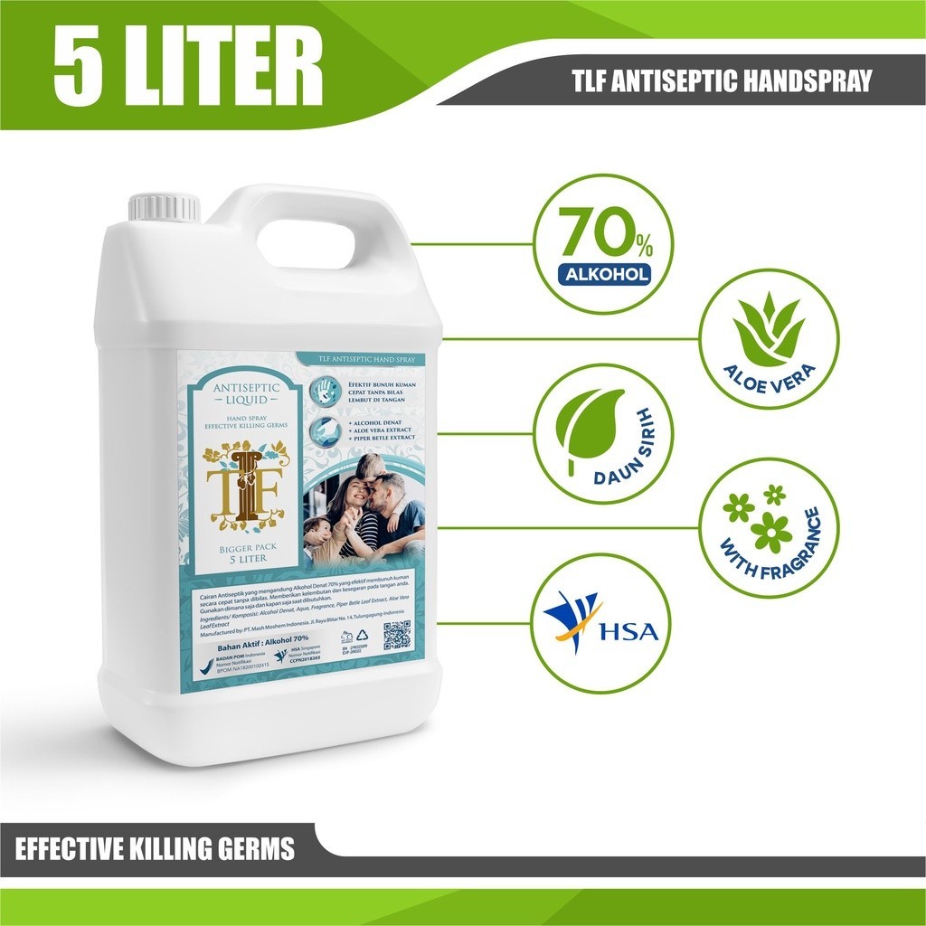 TLF Hand Spray Cair 5 Liter Antiseptik Alkohol 70% Lisensi BPOM & HSA & Halal