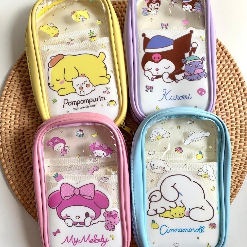 

Tempat Pensil Pencil Case PVC 3 Sekat Sanrio Karakter Kartun My Melody Kuromi Cinnamorol Pompompurin Unik Lucu Hadiah Gift