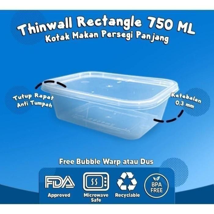 Kotak Makan Plastik 750 ML Isi 25 Pcs / Tempat Box Nasi - Thinwall Food Container - Thinwall Klir 75