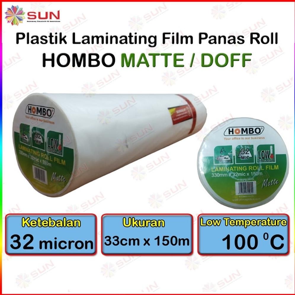 

COD Plastik Laminating Panas Roll Hombo 32 micron / GKTech 28 mic/21mic 33 cm x 150 m Glossy / Doff Low Temperature ( untuk mesin Laminating laminasi panas roll ) uj-32