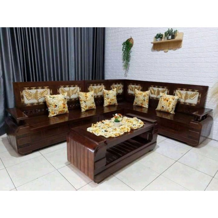 meja kursi ruang tamu sudut minimalis jati/kursi tamu sudut jati