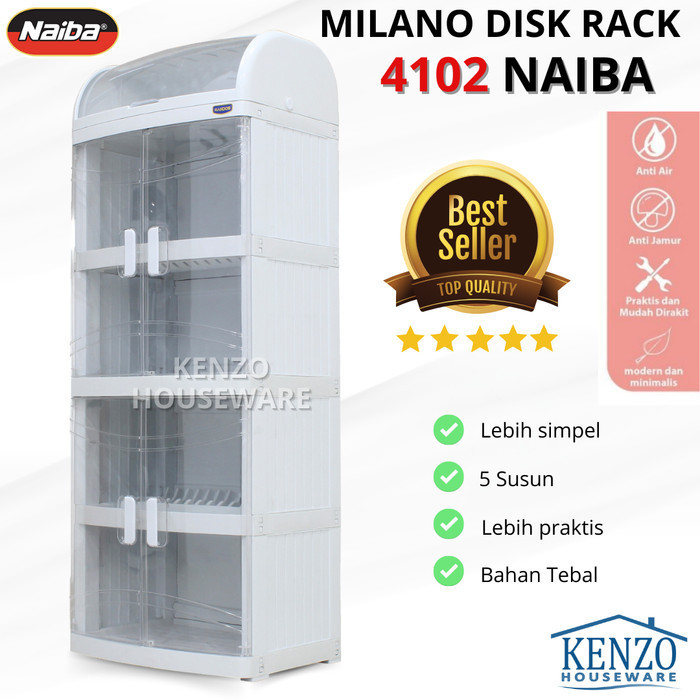 Rak Piring 5 Susun + Tutup Lemari Piring Gelas Storage Plastik Naiba