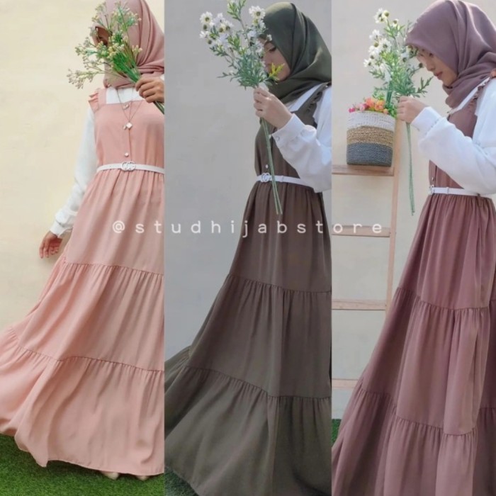 Gamis Setelan Outer Remaja Korea Modern Terbaru Kancing Rompi Lebaran