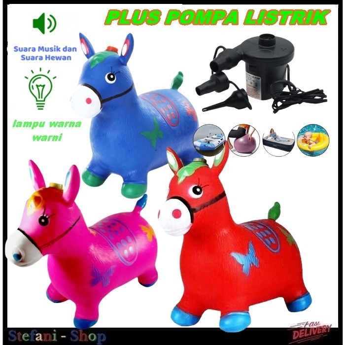 Jumping Animal Karet Mainan Kuda Kudaan Plus Pompa Listrik