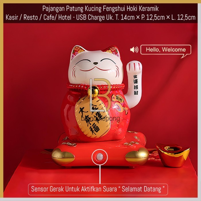 Patung Kucing Hoki Lucky Cat Maneki Neko Rejeki Keberuntungan Cina