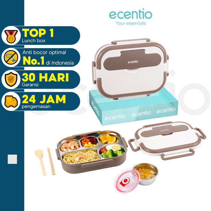 ECENTIO 1L KOTAK MAKAN STAINLESS 304 TEMPAT MAKAN LUNCH BOX 4/5 SEKAT