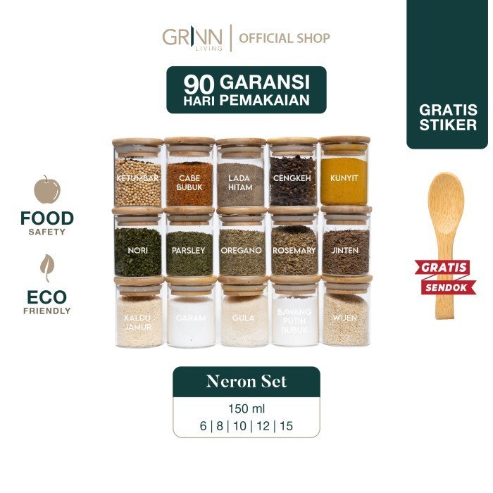 GRINN LIVING SET PAKET NERON GLASS JAR 150 ML TOPLES MINI KAYU
