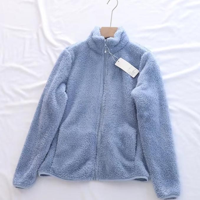 UNIQLO Women Jaket Fluffy Yarn Fleece Bulu Lembut Wanita Blue harga