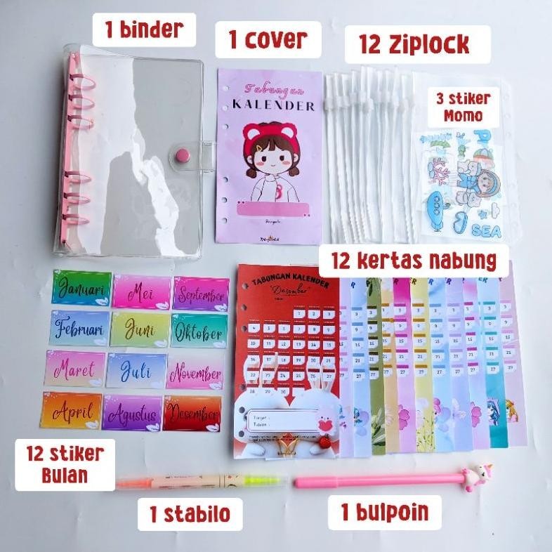 

[12 Ziplock] Paket Binder Nabung Kalender 12 Ziplock Tempat Uang | Binder Keuangan Murah Gratis Ongkir