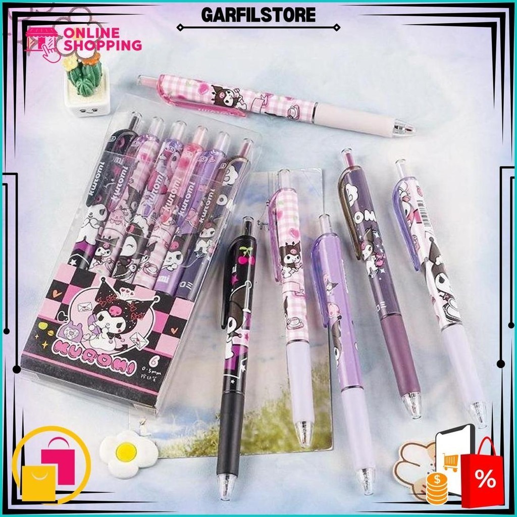 

6 Pcs/Set Kurom Pulpen Gel Mekanik 0.5Mm Tinta Hitam Kartun Pena Sekolah Kantor Pelajar Ballpoint Karakter Lucu Berbagai Macam Motif Alat Tulis Kado Hadiah Gift Anak Gratis Ongkir