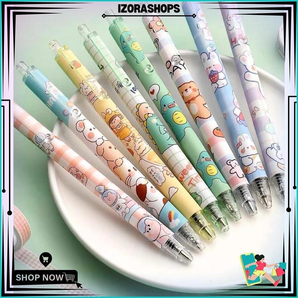 

[ Dwcorner ] Pulpen Gel Lucu Set 6In1 / Pulpen Tinta Hitam / Pulpen Gel Hitam Set Best Seller