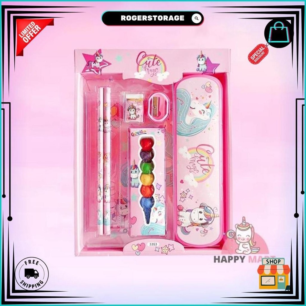 

Kotak Pensil Unicorn /Melody / Kuromi Set Crayon Susun New Promo