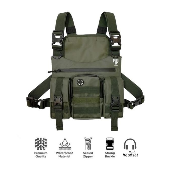Chest bag tas dada pria waterproof pocket hijau