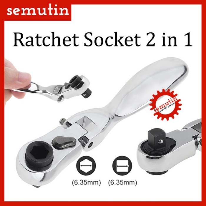 Mini Ratchet Socket 2 In 1 / Kunci Pas Sok 6.35Mm Ring L 1/4 Inch