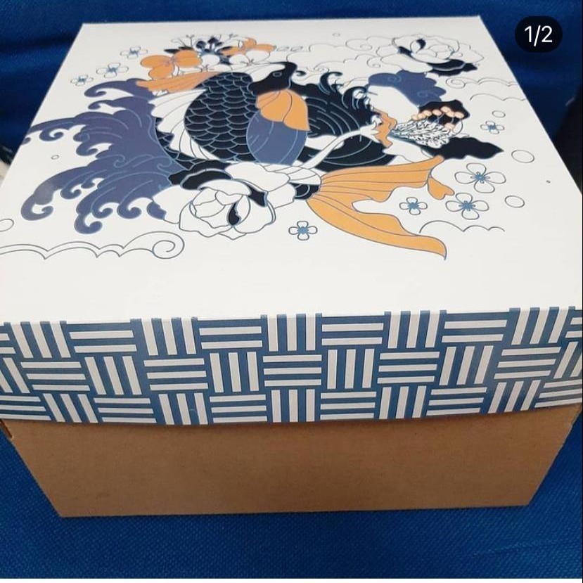 

5 pcs dus kue box cake kardus motif blue koi size 30 x 30 x 10 cm box kotak hampers packaging kardus kemasan kue hantaran bolu chiffon