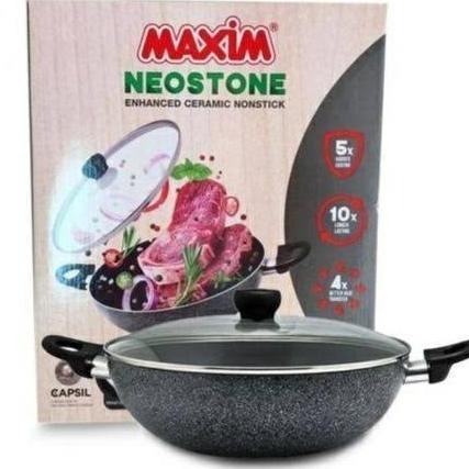 Maxim Wajan Neostone Neo 30 Wok | Wajan Tutup Kaca 30Cm