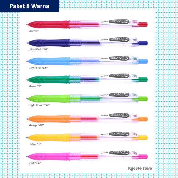 

Ready Pulpen Gel Zebra Kokoro 0.5 mm Macam Warna (Paket 8 pcs)