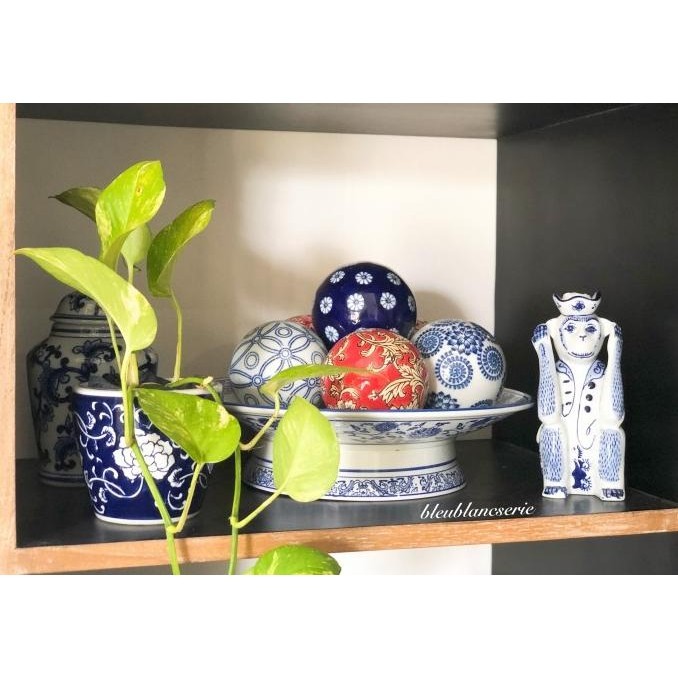 [New] Piring Saji Keramik Biru Putih Besar Dengan Kaki