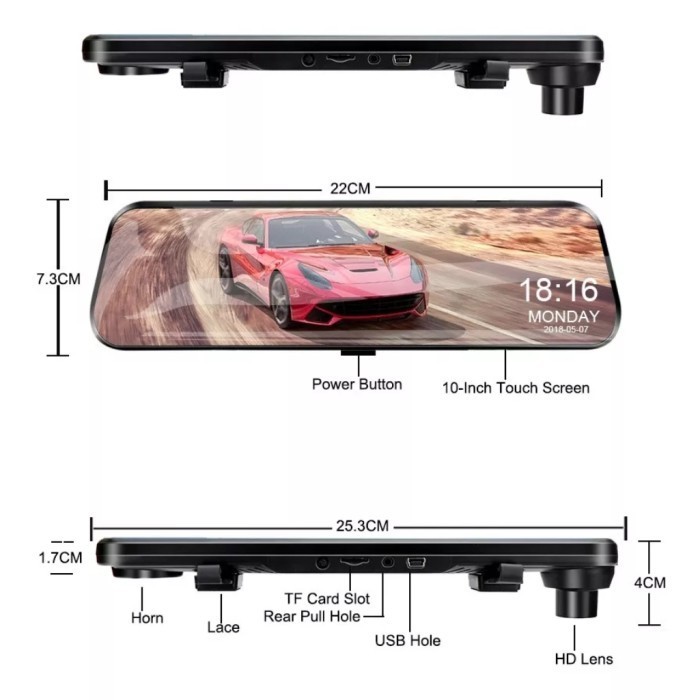 Dvr 2 Camera Spion Mobil 10" Starlight Night Ips 2.5K Fhd Touch Screen