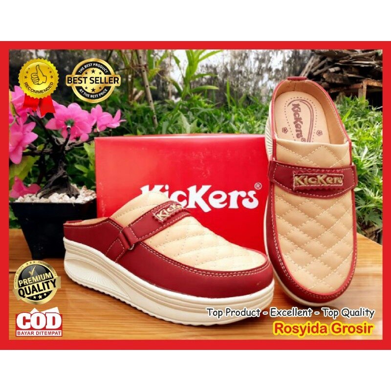 Sandal Karet Wanita // SENDAL WEDGES / SEPATU WEDGES/ SANDAL WANITA SLOP WEDGES KICKERS DUA WARNA /