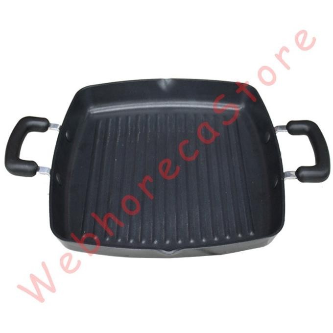[Promo] Alumunium Square Grill Griddle Teflon Heavy Duty 28Cm Double Handle