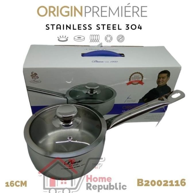 [Ready Stock] Bima Origin Premiere Saucepan 16Cm B2002116 Panci Bima Tutup Kaca 3Ply