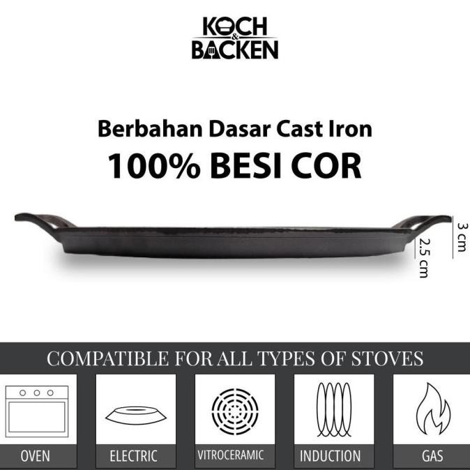 [New] Koch&Backen Cast Iron Grill Pan 30Cm + Tutup & Knob
