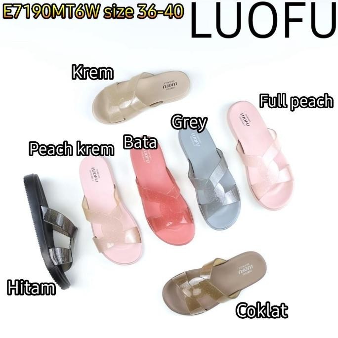 E7190Mt6W Luofu Original Jelly Sandal Karet Selop Wanita Murah Import
