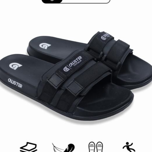 Sandal Pria Selop Distro Strap Aesthetic Hitam