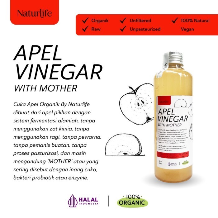 

CUKA APEL ORIGINAL ORGANIK 1000ML WITH MOTHER NATURLIFE CIDER VINEGAR K02